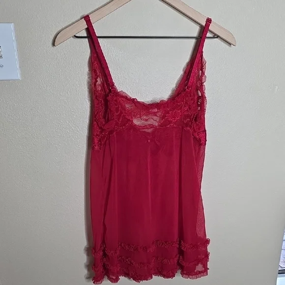 Frederick's of Hollywood Babydoll Sheer Ruffle Lace Chemise Lingerie Red Large - Picture 6 of 10